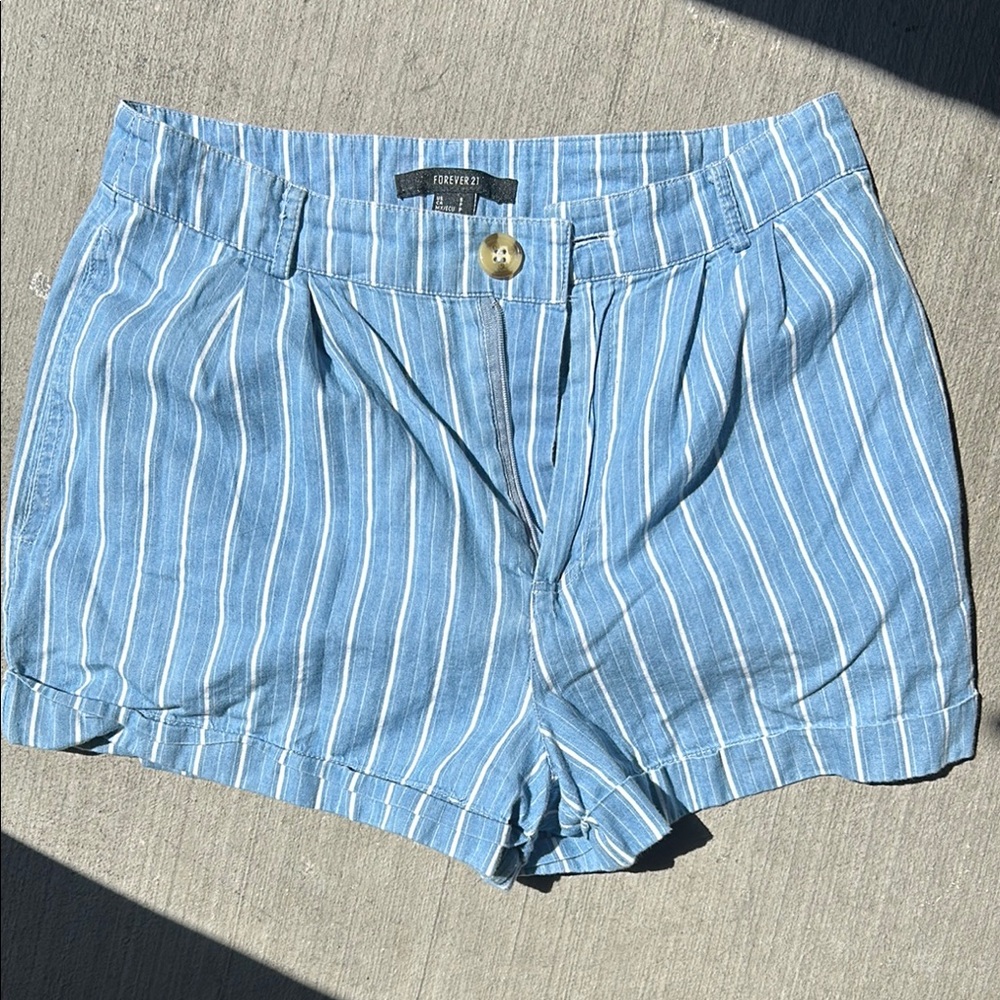 Forever 21 High Waist Blue and White Striped Shorts
